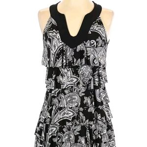 White House Black Market Black & White Tiered Lined Cha Cha Dress, XXS